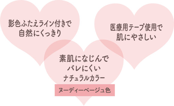 影色ふたえライン付きで自然にくっきり・医療用テープ使用で肌にやさしい・素肌になじんでバレにくいナチュラルカラー