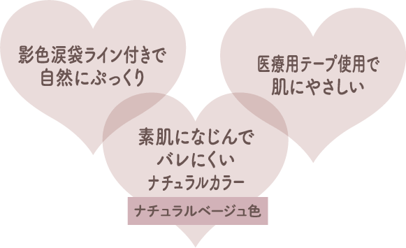 影色涙袋ライン付きで自然にぷっくり・医療用テープ使用で肌にやさしい・素肌になじんでバレにくいナチュラルカラー